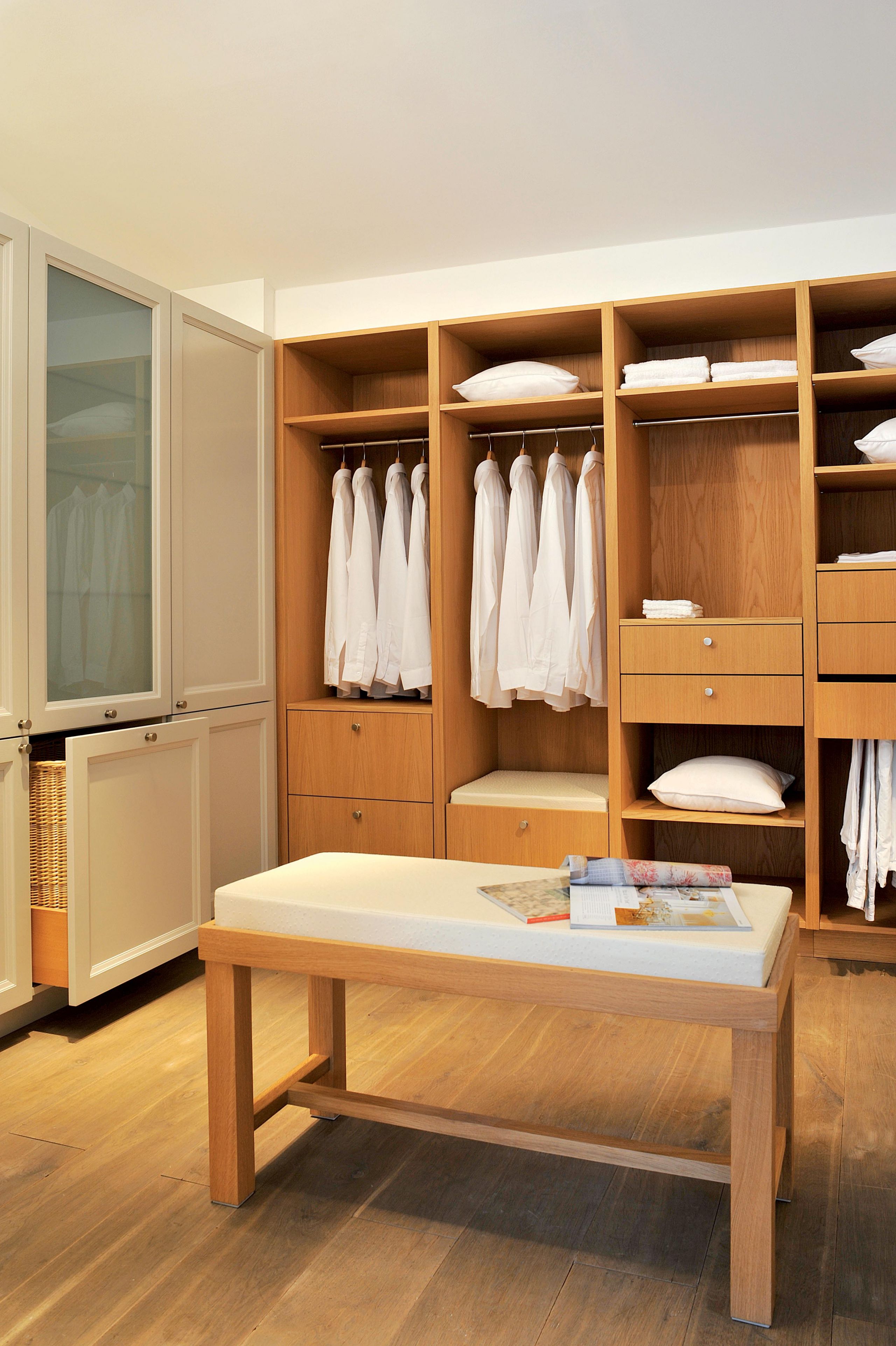 A custom-built oak wood dressing room