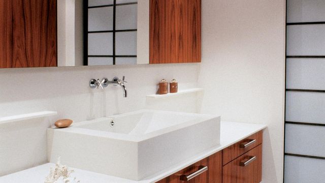 A gorgeous rosewood bathroom